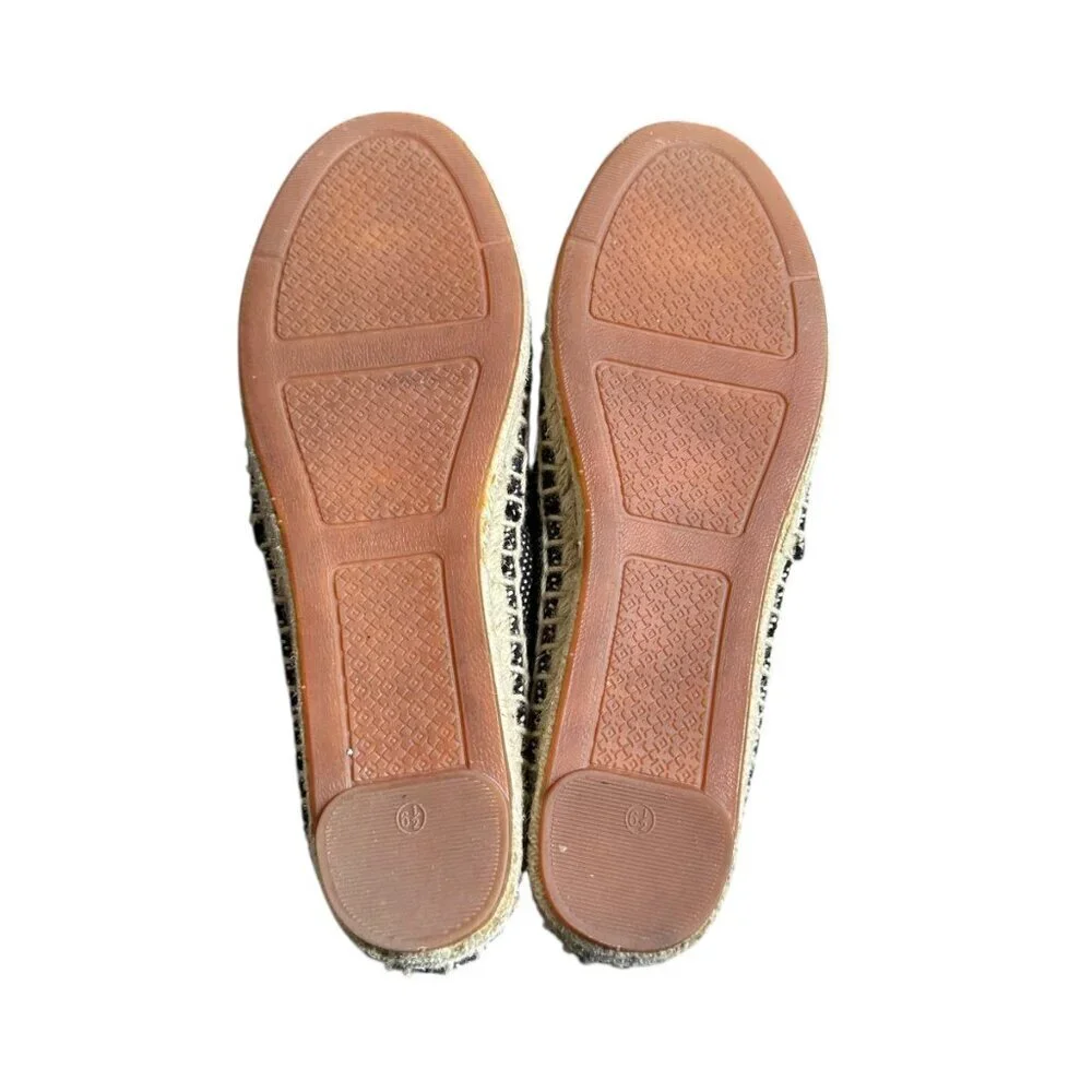 Tory Burch Lonnie Leather Logo Woven Espadrille Flats Size 6.5